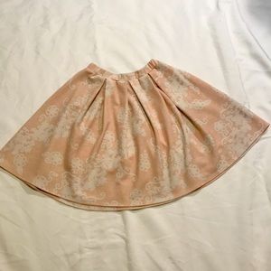pink and white floral skirt